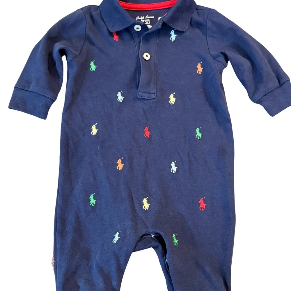 Ralph Lauren Kids Navy One Piece with‎ Colorful Embroidery